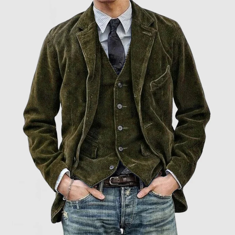 Wyatt Blazer Homme en Velours Côtelé – Veste Élégante avec Gilet Coordonné au Style Intemporel