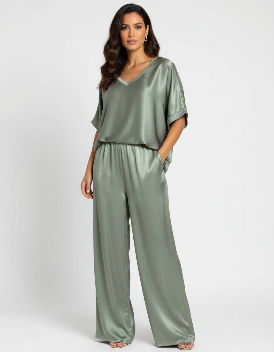 Camila Ensemble Femme – Ensemble Lounge Satiné 2 Pièces à Coupe Fluide Élégante