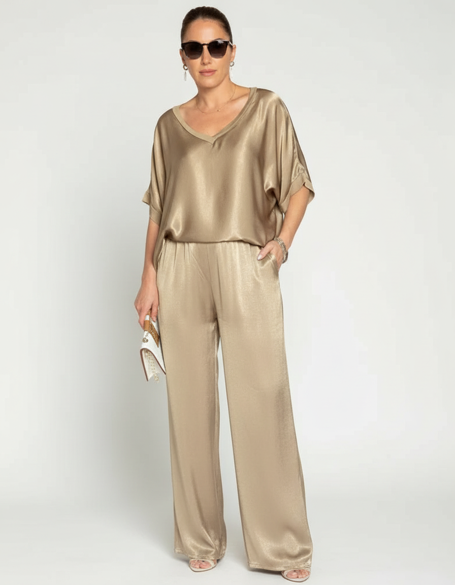 Camila Ensemble Femme – Ensemble Lounge Satiné 2 Pièces à Coupe Fluide Élégante