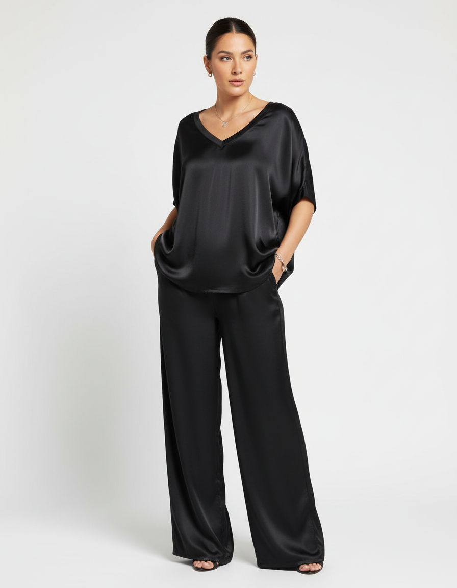 Camila Ensemble Femme – Ensemble Lounge Satiné 2 Pièces à Coupe Fluide Élégante