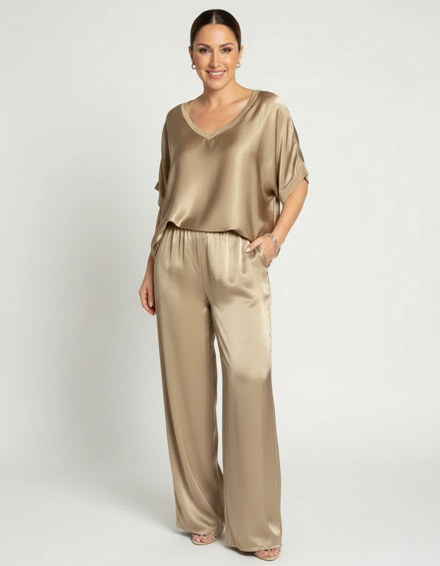 Camila Ensemble Femme – Ensemble Lounge Satiné 2 Pièces à Coupe Fluide Élégante