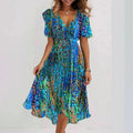Brielle Robe Midi Femme – Robe Fleurie Cache-Cœur avec Taille Nouée et Col V Élégant