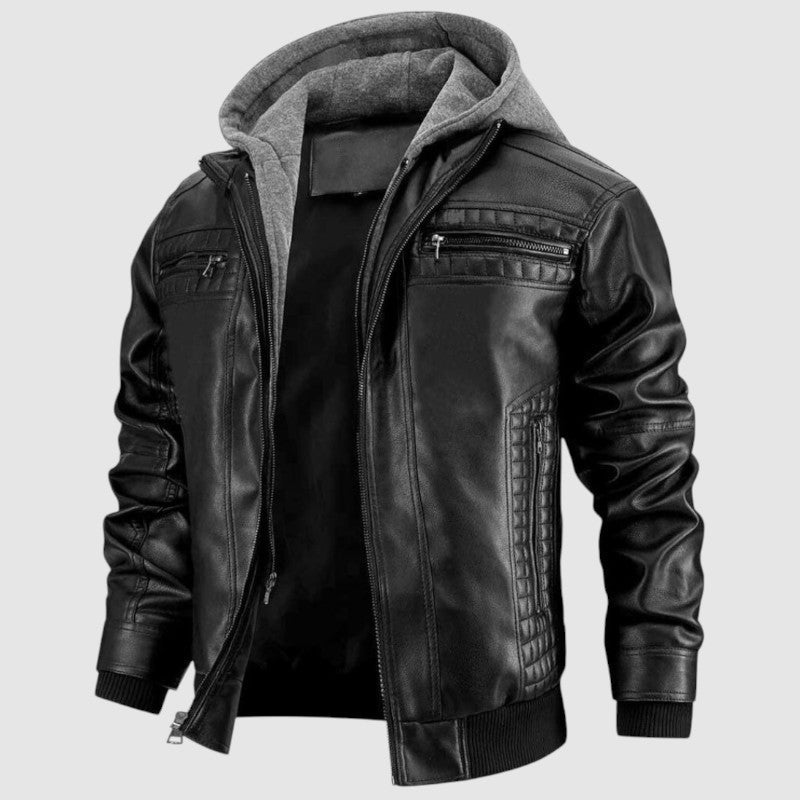 Nathan Veste Homme en Cuir – Blouson Vintage avec Capuche et Style Urbain Moderne
