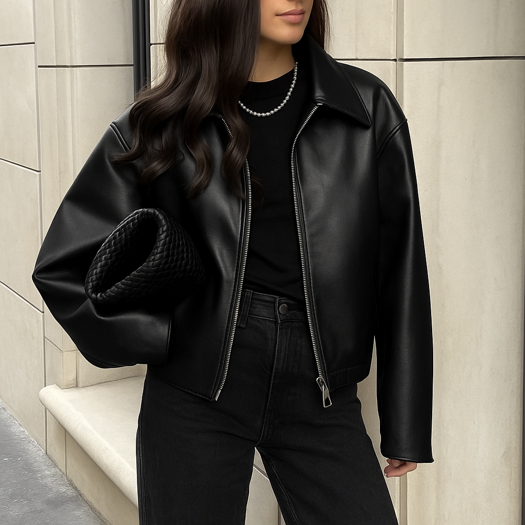 Mila Veste Bomber Femme – Veste en Similicuir Oversize avec Fermeture Zippée