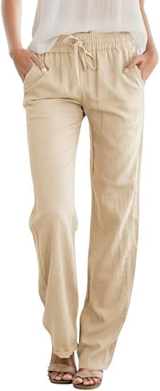 Katrina Pantalon Palazzo Décontracté – Pantalon Fluide à Taille Élastique avec Poches