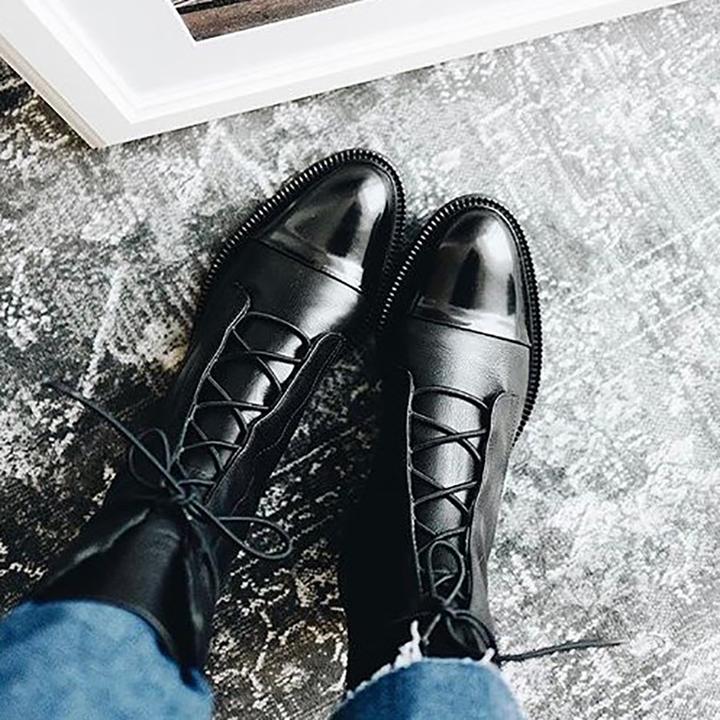Finley Bottes Femme – Bottes Hautes en Cuir avec Lacets Élégants et Fermeture Latérale