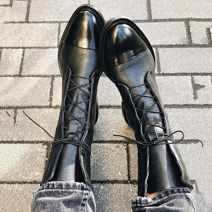 Stivali Donna Finley – Stivali Alti in Pelle con Lacci Eleganti e Chiusura Laterale