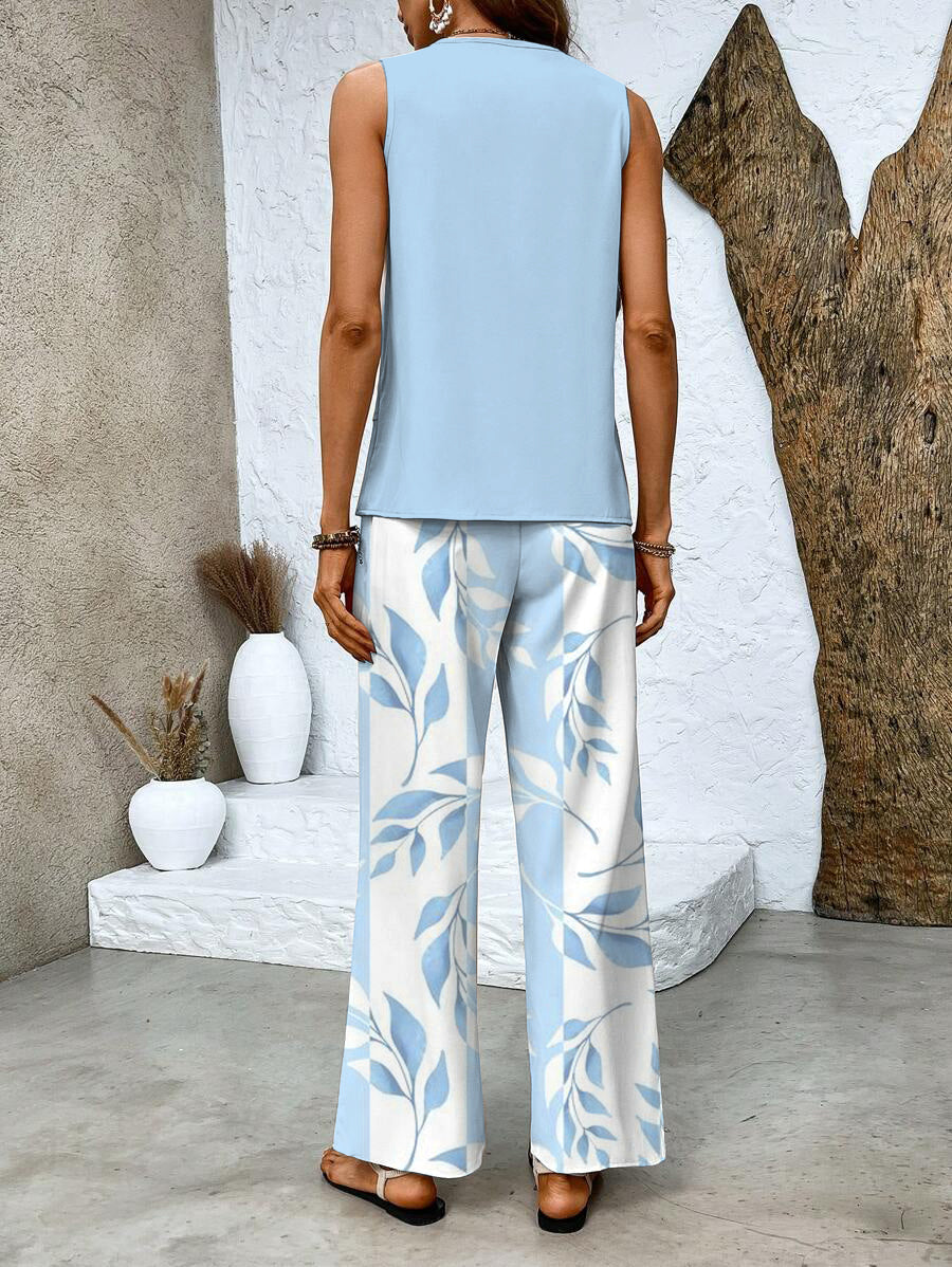Paisley Ensemble Femme – Haut Sans Manches Imprimé et Pantalon Fluide au Style Élégant