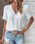 Elodie Blouse Femme – Blouse en Coton avec Dentelle Délicate et Manches Élégantes