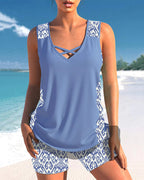Jessica Tankini Femme – Ensemble Tankini avec Imprimé Géométrique et Short Assorti