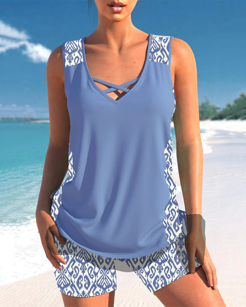 Jessica Tankini Femme – Ensemble Tankini avec Imprimé Géométrique et Short Assorti