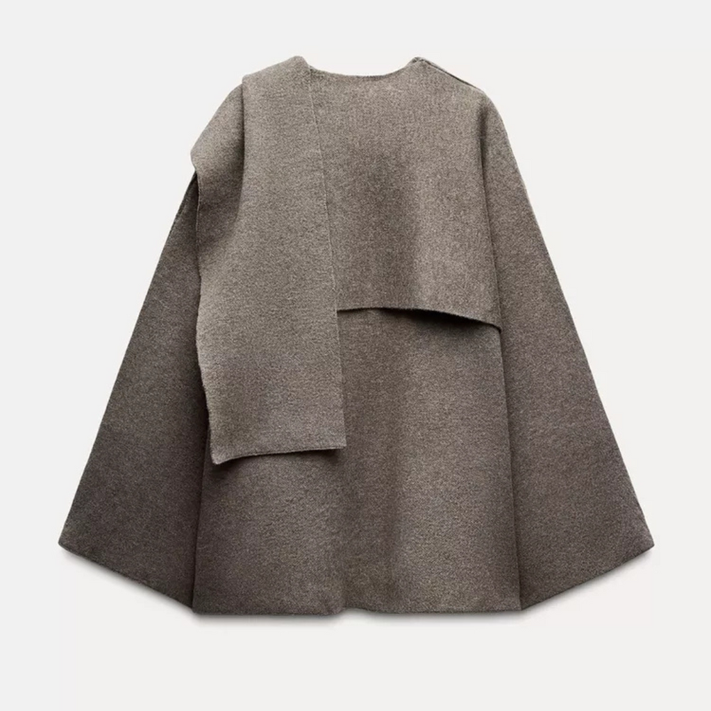 Poncho Alina Donna – Poncho Asimmetrico in Lana con Drape Elegante