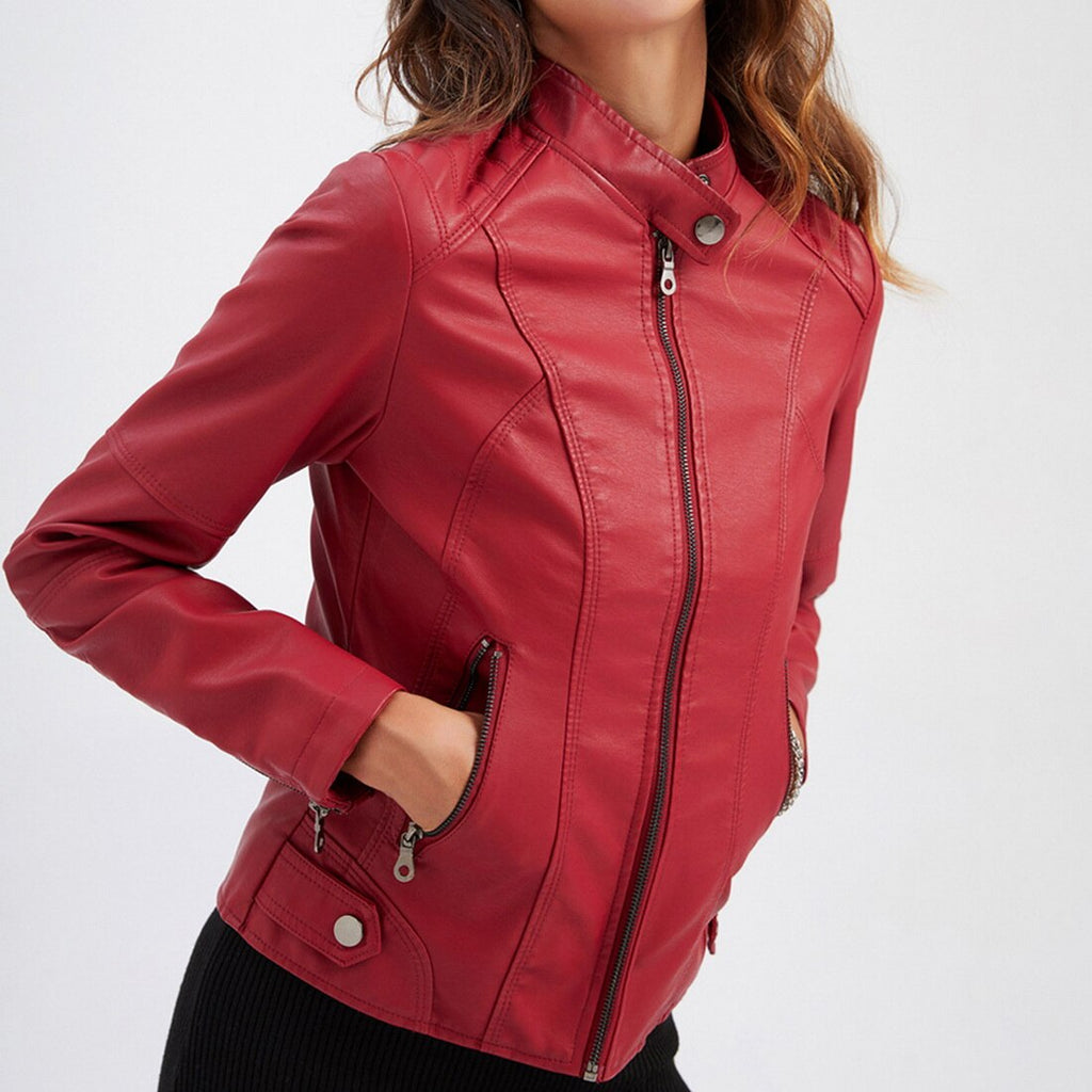 Reese Veste Femme en Cuir – Coupe Élégante avec Fermeture Éclair et Poches Zippées
