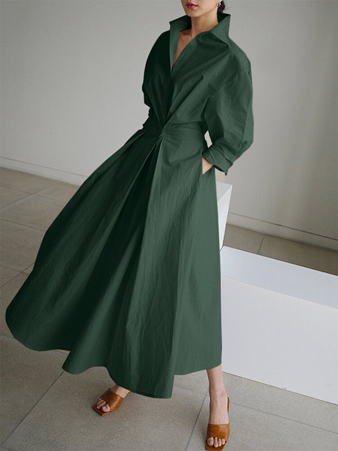 Sylviane Robe Midi Femme – Coupe Flatteuse, Boutons Raffinés & Style Intemporel