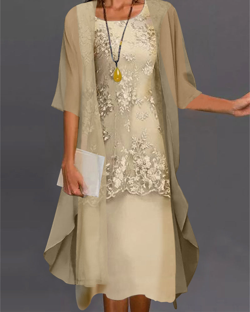 Celestine Ensemble Robe Femme – Robe Deux Pièces en Mousseline avec Dentelle Élégante