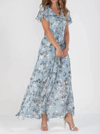 Camille Robe Midi Femme – Robe Fluide à Imprimé Floral, Manches Courtes & Coupe Élégante