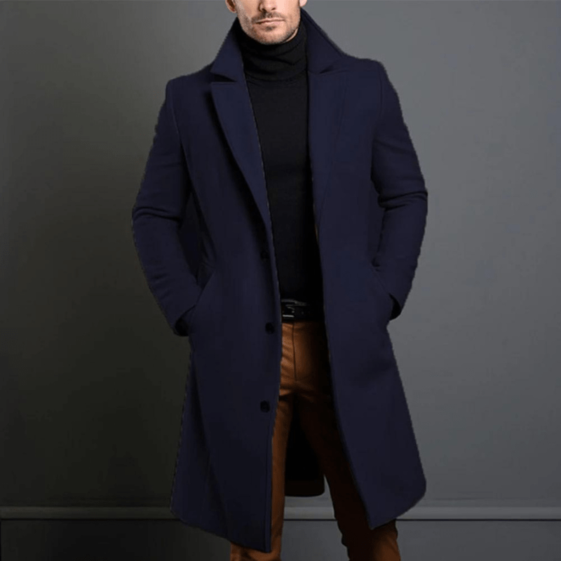 Matthias Manteau Long Homme – Coupe Élégante avec Col Tailleur et Style Intemporel