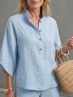 Arianne Ensemble Tunique et Pantalon – Ensemble Décontracté en Coton et Lin à Boutons