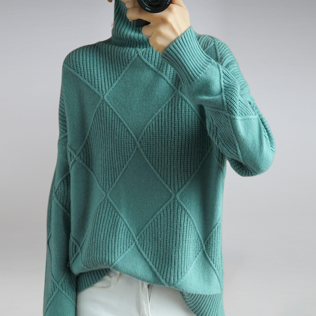 Manon Women's Sweater – Soft Knit Turtleneck, Textured Pattern & Chic Style