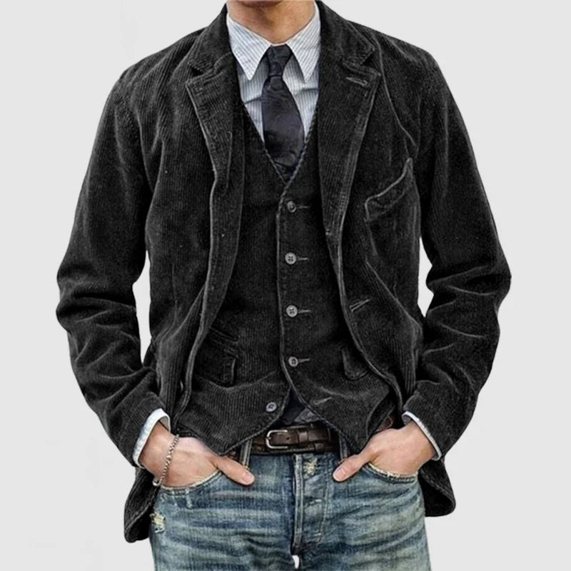 Wyatt Blazer Homme en Velours Côtelé – Veste Élégante avec Gilet Coordonné au Style Intemporel