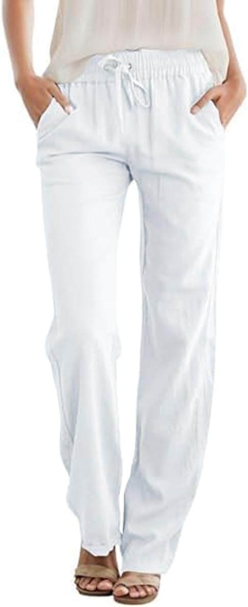 Katrina Pantalon Palazzo Décontracté – Pantalon Fluide à Taille Élastique avec Poches