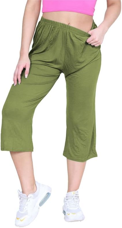 Nicole Pantalon Culotte Femme Grande Taille – Pantalon Palazzo 3/4 Fluide à Taille Élastique