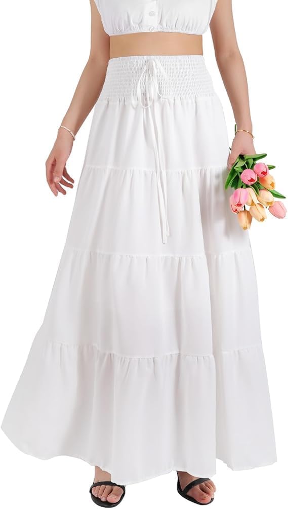 Lysiane Jupe Maxi – Jupe Longue Bohème en Mousseline Taille Haute Convertible 2-en-1