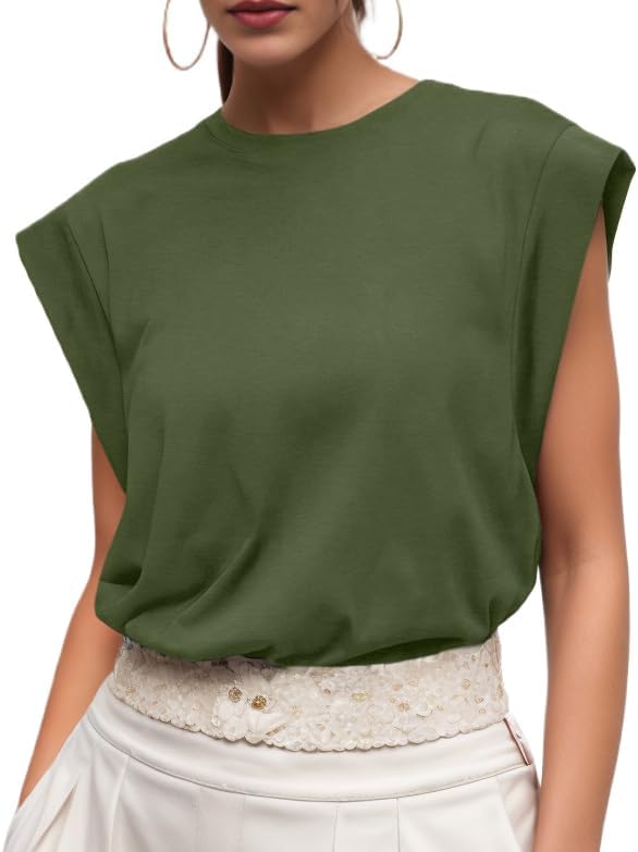 Denise T-Shirt Femme en Coton – Haut Décontracté à Manches Capes pour l'Été