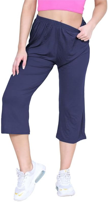 Nicole Pantalon Culotte Femme Grande Taille – Pantalon Palazzo 3/4 Fluide à Taille Élastique
