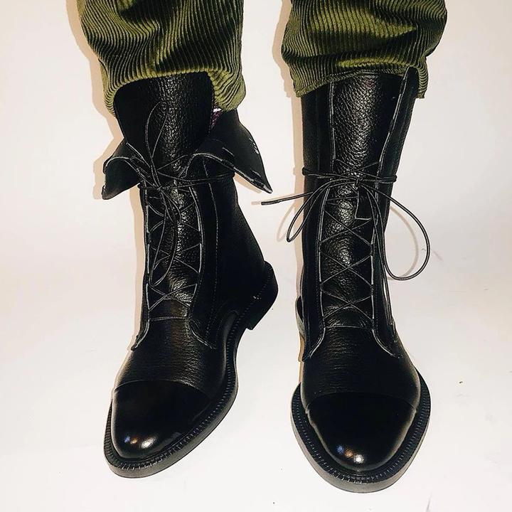 Finley Bottes Femme – Bottes Hautes en Cuir avec Lacets Élégants et Fermeture Latérale