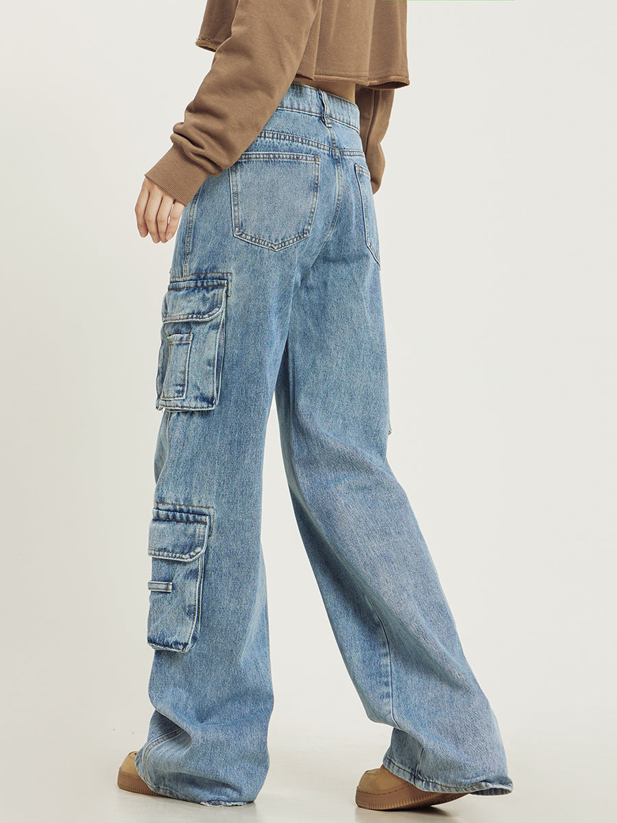 Janelle Jean Cargo Baggy Femme – Jean Ample Décontracté avec Poches Cargo Fonctionnelles