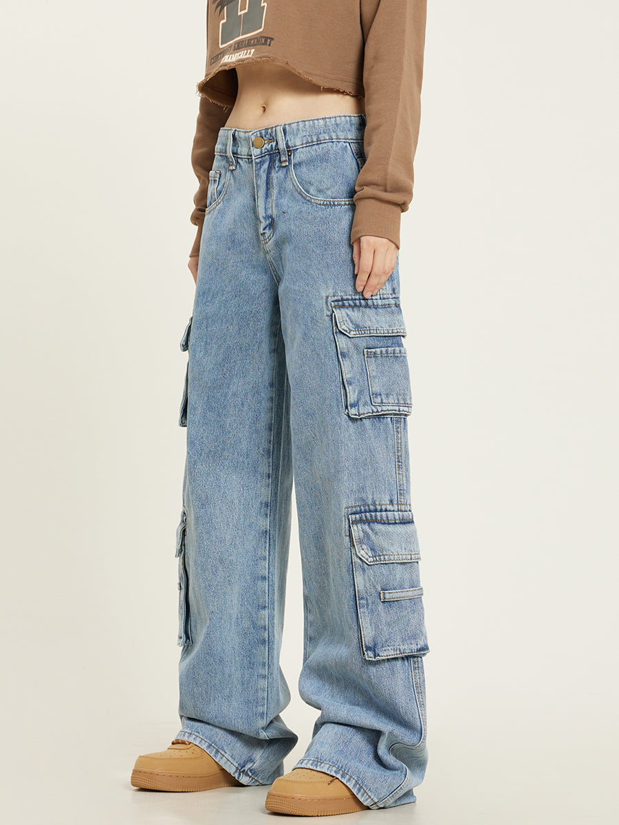 Janelle Jean Cargo Baggy Femme – Jean Ample Décontracté avec Poches Cargo Fonctionnelles