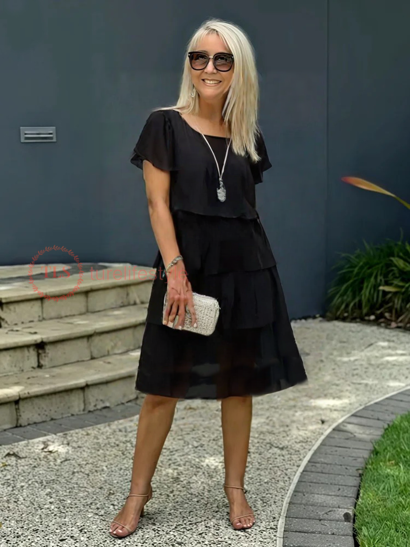 Maelys Robe Midi Femme – Robe en Chiffon Fluide à Volants Superposés & Élégance Intemporelle