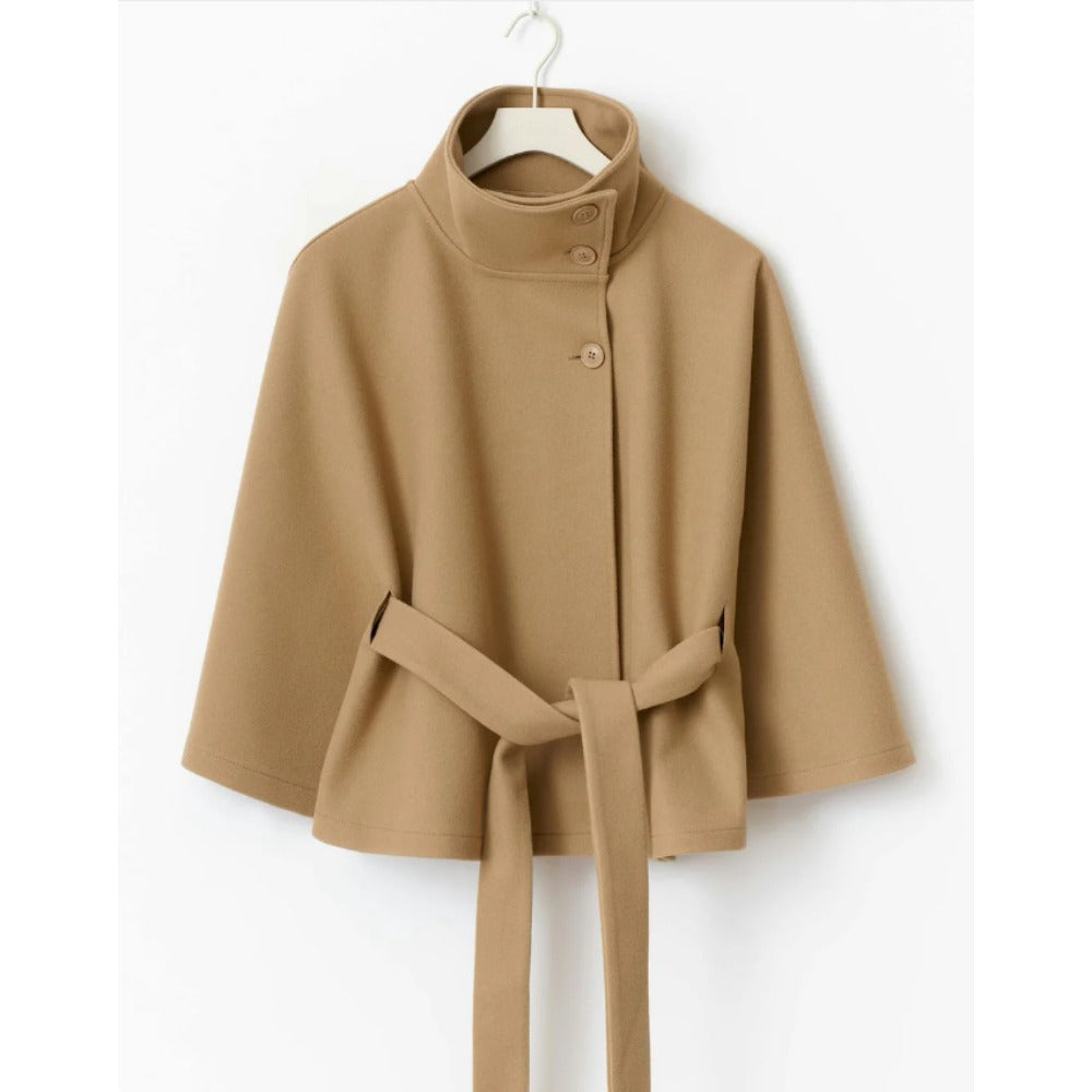 Emerson Women's Cape Coat – Elegant Jacket with Stand-Up Collar and Adjustable Belt  