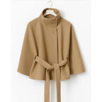 Emerson Women's Cape Coat – Elegant Jacket with Stand-Up Collar and Adjustable Belt  