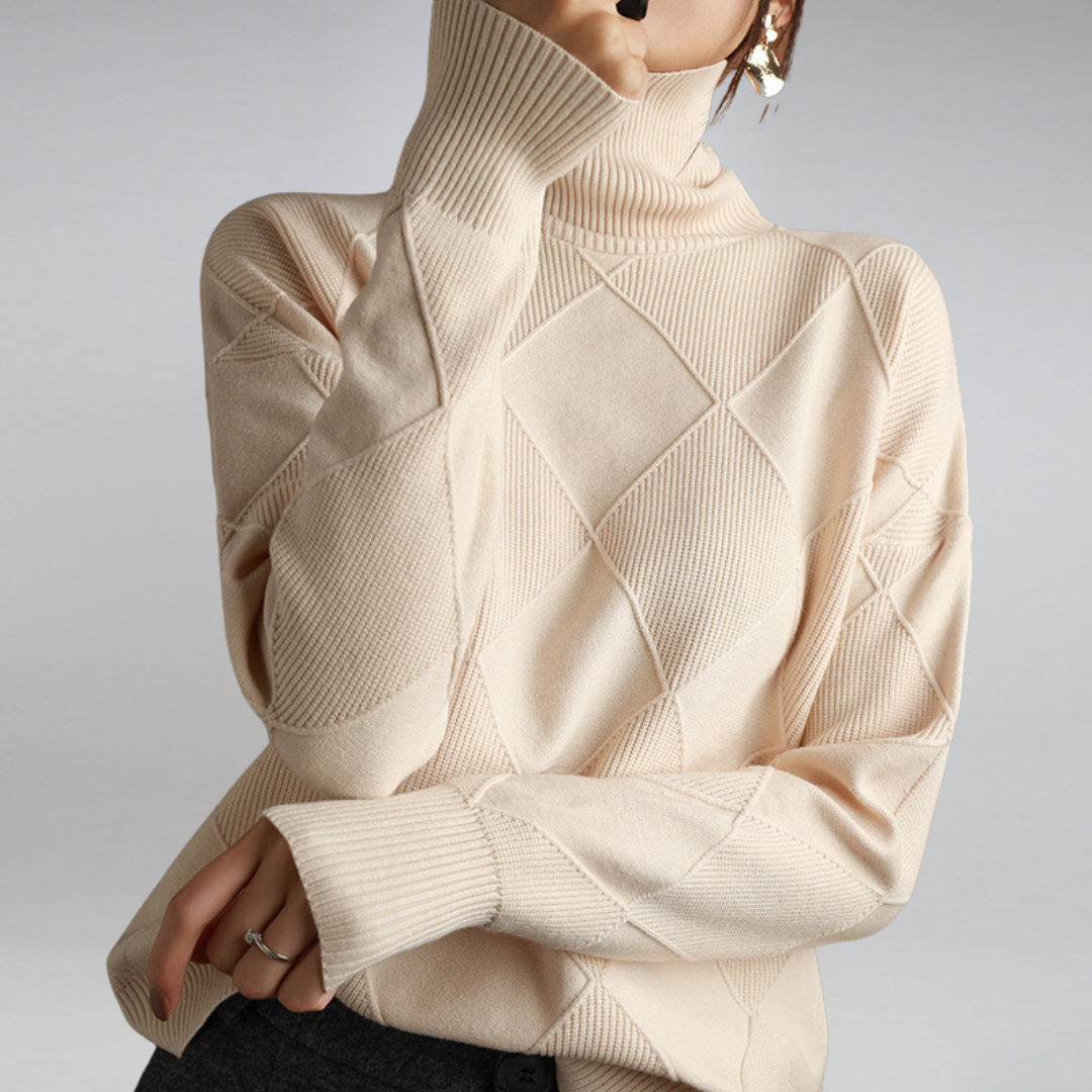 Manon Pull Femme – Col Roulé en Maille Douce, Motif Texturé & Style Chic