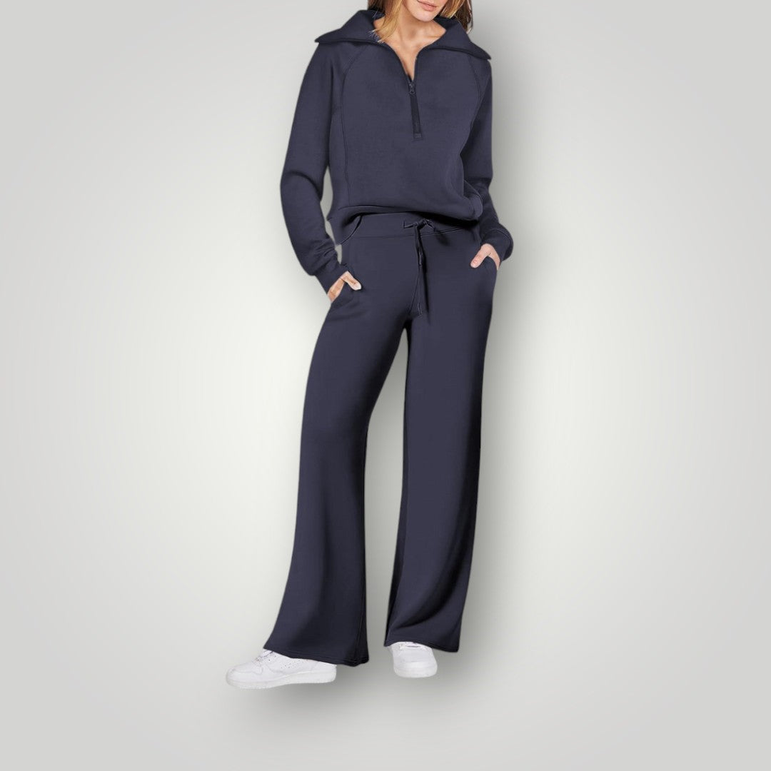 Sorelle Ensemble Lounge Femme – Set 2 Pièces Doux avec Haut Demi-Zip & Pantalon Fluide