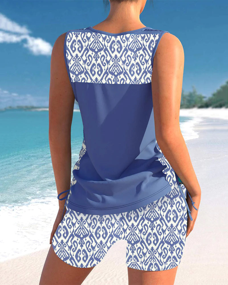 Jessica Tankini Femme – Ensemble Tankini avec Imprimé Géométrique et Short Assorti