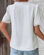 Elodie Blouse Femme – Blouse en Coton avec Dentelle Délicate et Manches Élégantes