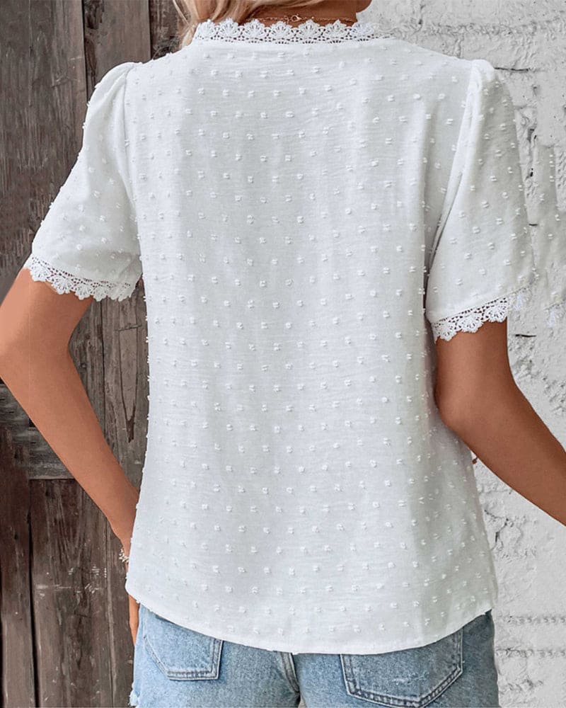 Elodie Blouse Femme – Blouse en Coton avec Dentelle Délicate et Manches Élégantes