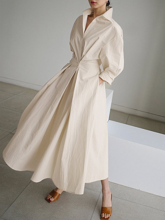 Sylviane Robe Midi Femme – Coupe Flatteuse, Boutons Raffinés & Style Intemporel