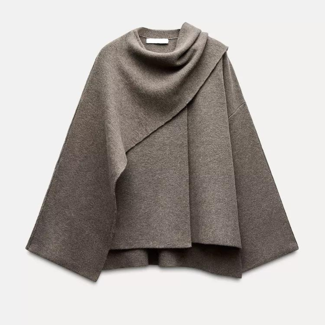 Alina Poncho Femme – Poncho Asymétrique en Laine avec Drapé Élégant