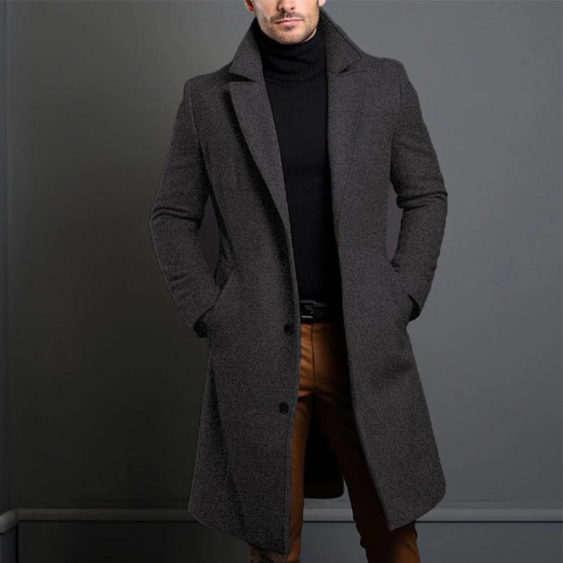 Henrik Manteau Homme – Manteau Long en Laine avec Coupe Élégante et Col Tailleur