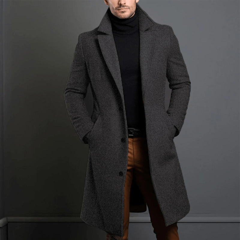 Matthias Manteau Long Homme – Coupe Élégante avec Col Tailleur et Style Intemporel