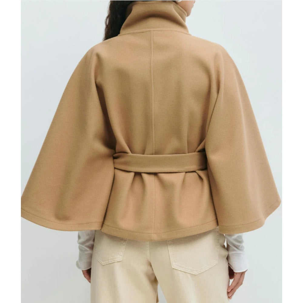 Emerson Manteau Cape Femme – Veste Élégante à Col Montant avec Ceinture Ajustable