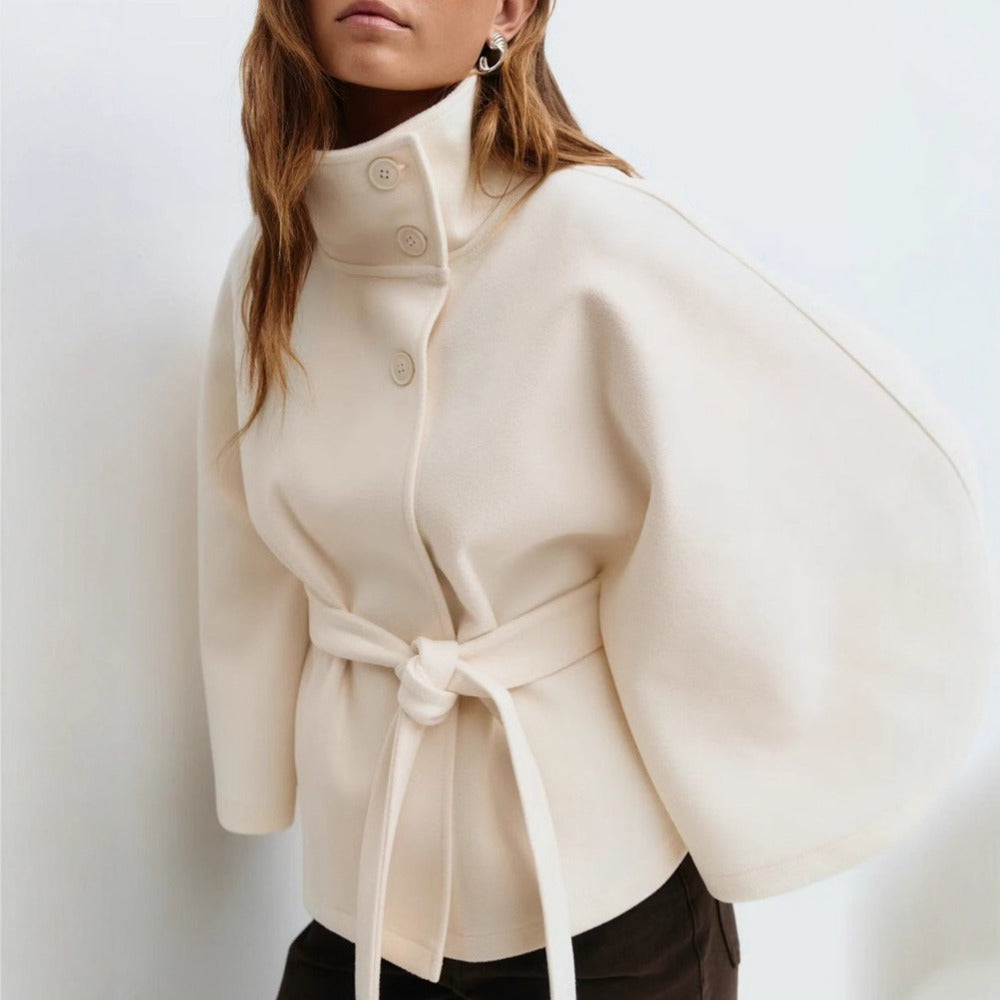 Emerson Manteau Cape Femme – Veste Élégante à Col Montant avec Ceinture Ajustable