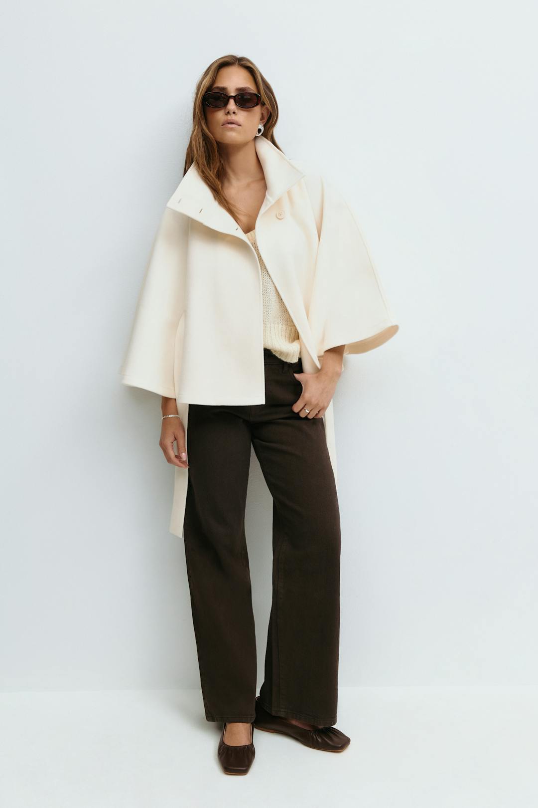 Odeline Cape Femme – Manteau Élégant avec Col Montant et Ceinture à Nouer