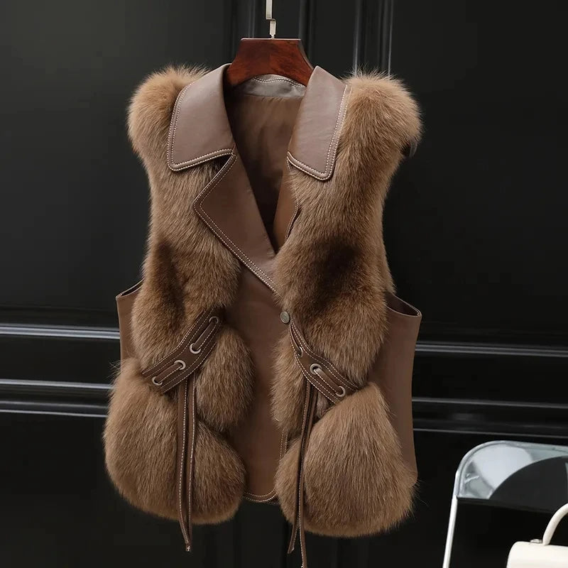 Clarisse Gilet Femme en Fausse Fourrure – Gilet Sans Manches Élégant avec Col Oversize & Coupe Ajustable