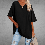 Camiseta Oversize para Mujer Quinn – Top Casual con Cuello en V y Corte Amplio y Cómodo