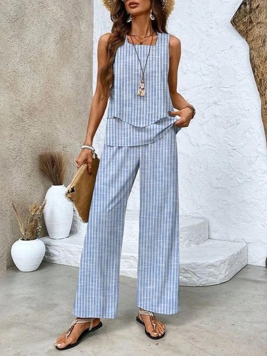 Paisley Ensemble Femme – Haut Sans Manches Imprimé et Pantalon Fluide au Style Élégant